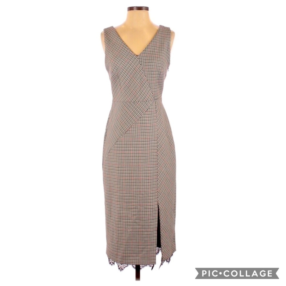 Emerson Rose Houndstooth Retro 70s Lace Trim Dress